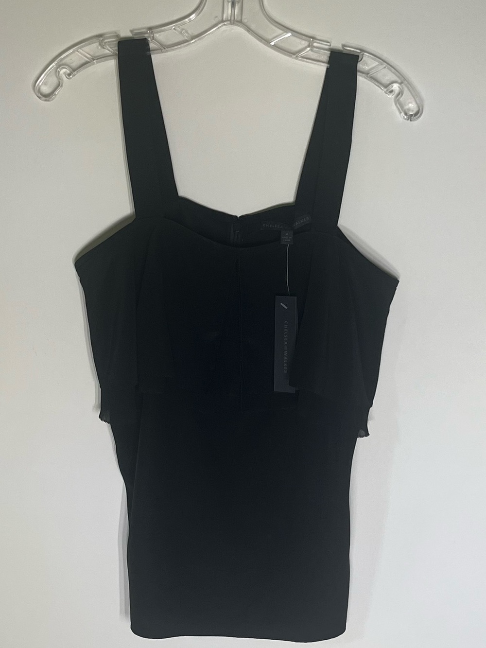 Women's NWT Chelsea and Walker Silk Black Ruffle Tank Top Size 4